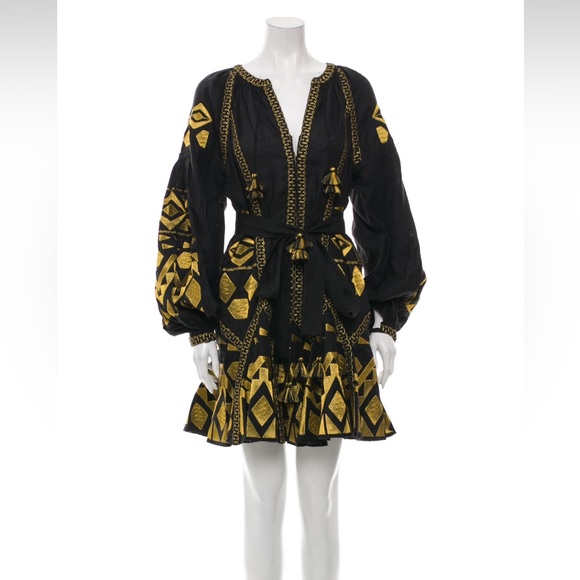 March 11 Black Linen Mini Kilim Dress Size M - Picture 13 of 16